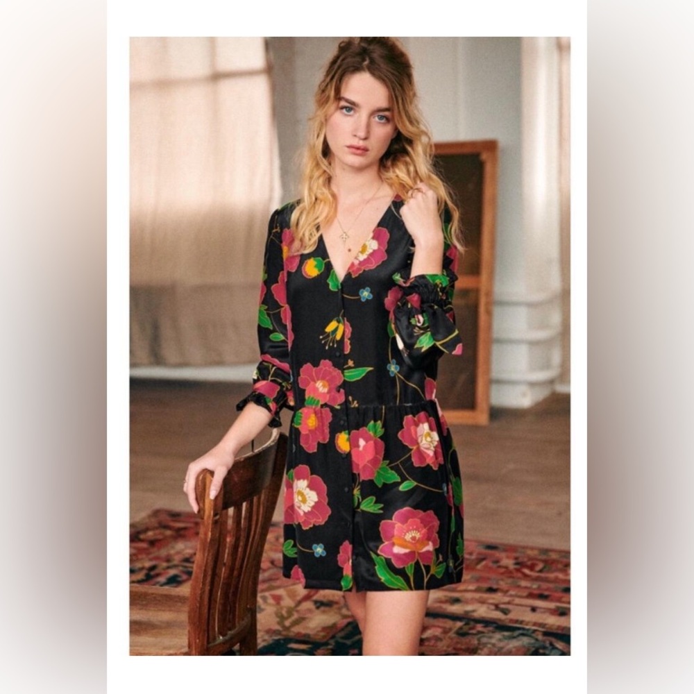 Sezane 100% Silk Paige Floral Dress.